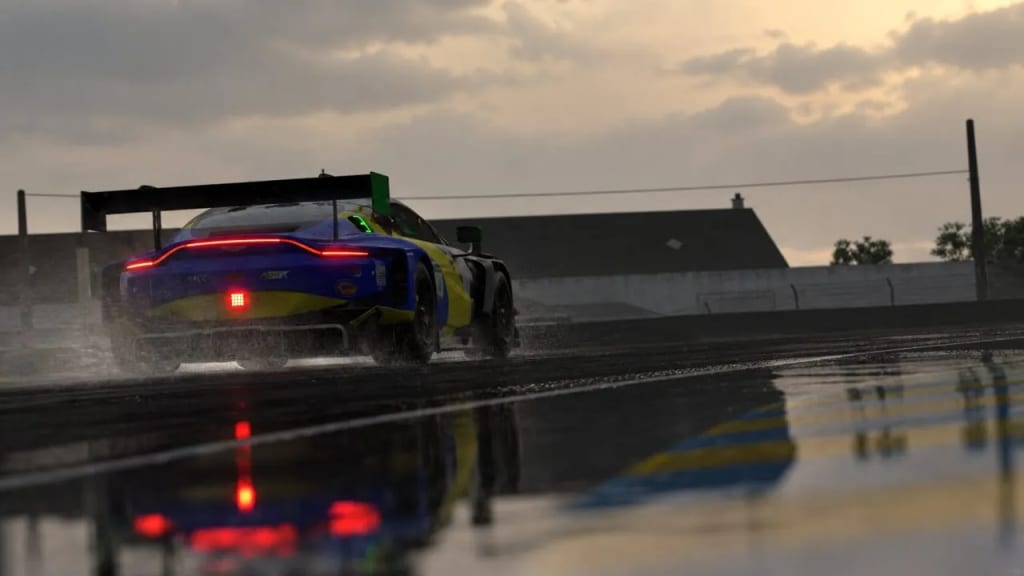 Aston Martin GT3 sous la pluie dans iRacing