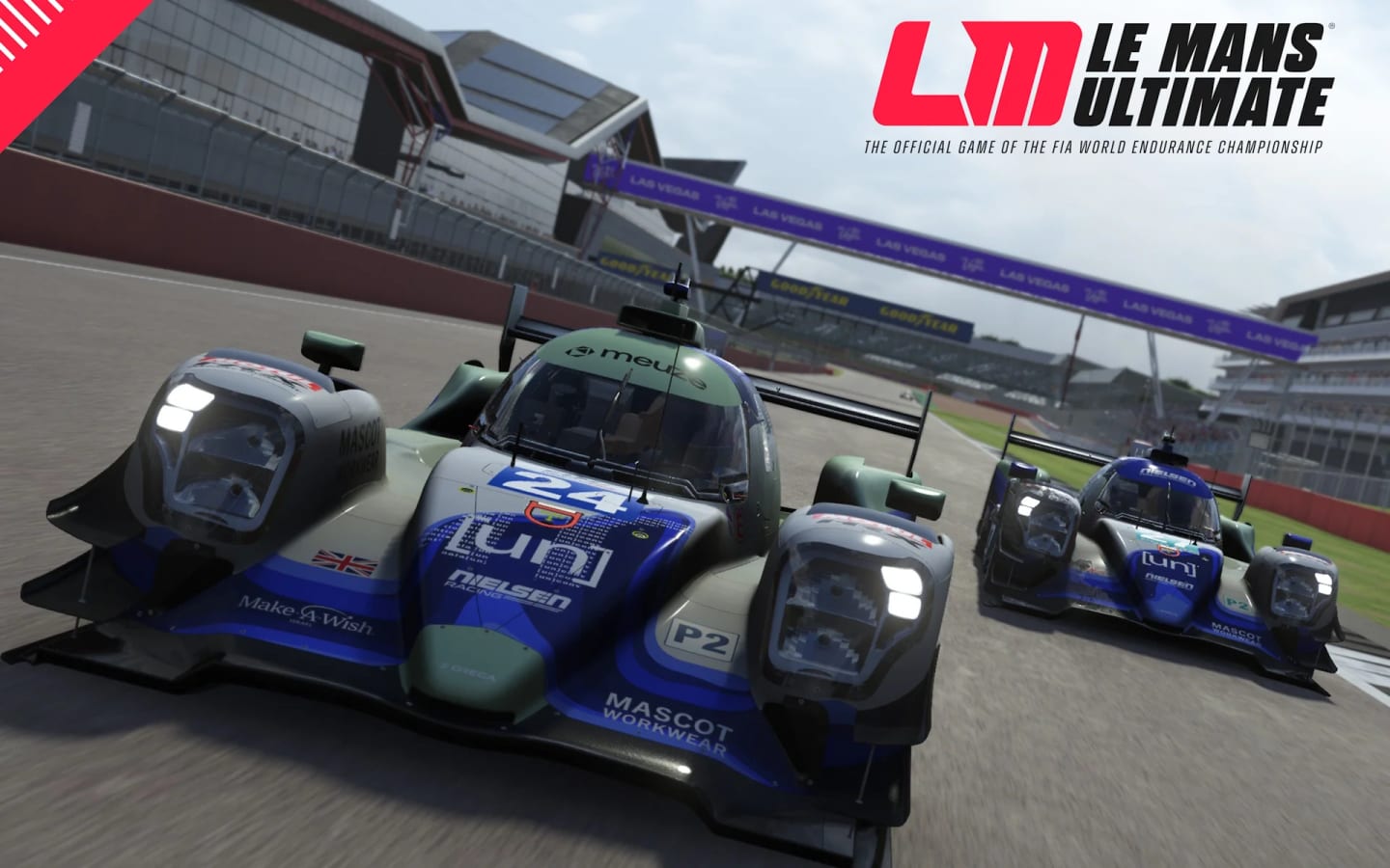 Deux LMP2 Nielsen Racing aux couleurs ELMS 2026 sur la ligne droite de Silverstone dans Le Mans Ultimate