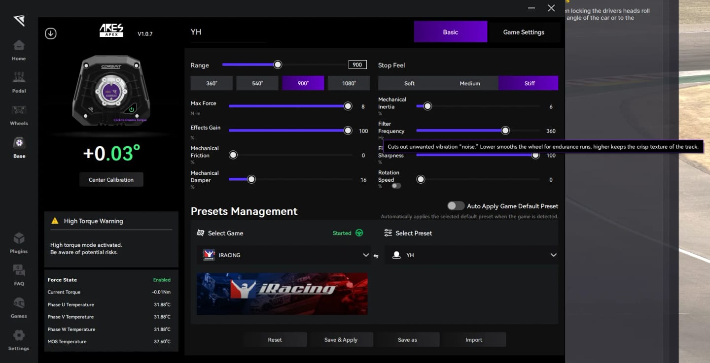 Réglage Filter Frequency dans CONSPIT Link 2.0