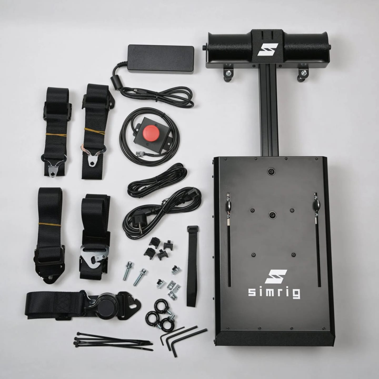Contenu du pack SIMRIG SBM : module, harnais, alimentation, arrêt d'urgence et visserie