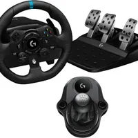 Logitech G G923 volant et pédalier de course, retour de force TRUEFORCE, cuir véritable + Logitech G Driving Force levier de vitesse - Xbox X|S, Xbox One, PC, Mac - Noir