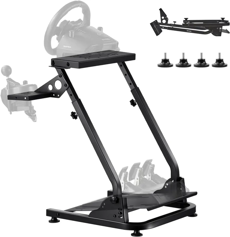 VEVOR Support de Volant Course Pliable Cockpit Simulateur Course Réglable, Compatible avec Logitech G29, G27, G920, G923, Thrustmaster T300RS T300GT T248 TS-PC TSXW, Pédales Simulateur Non Inclus