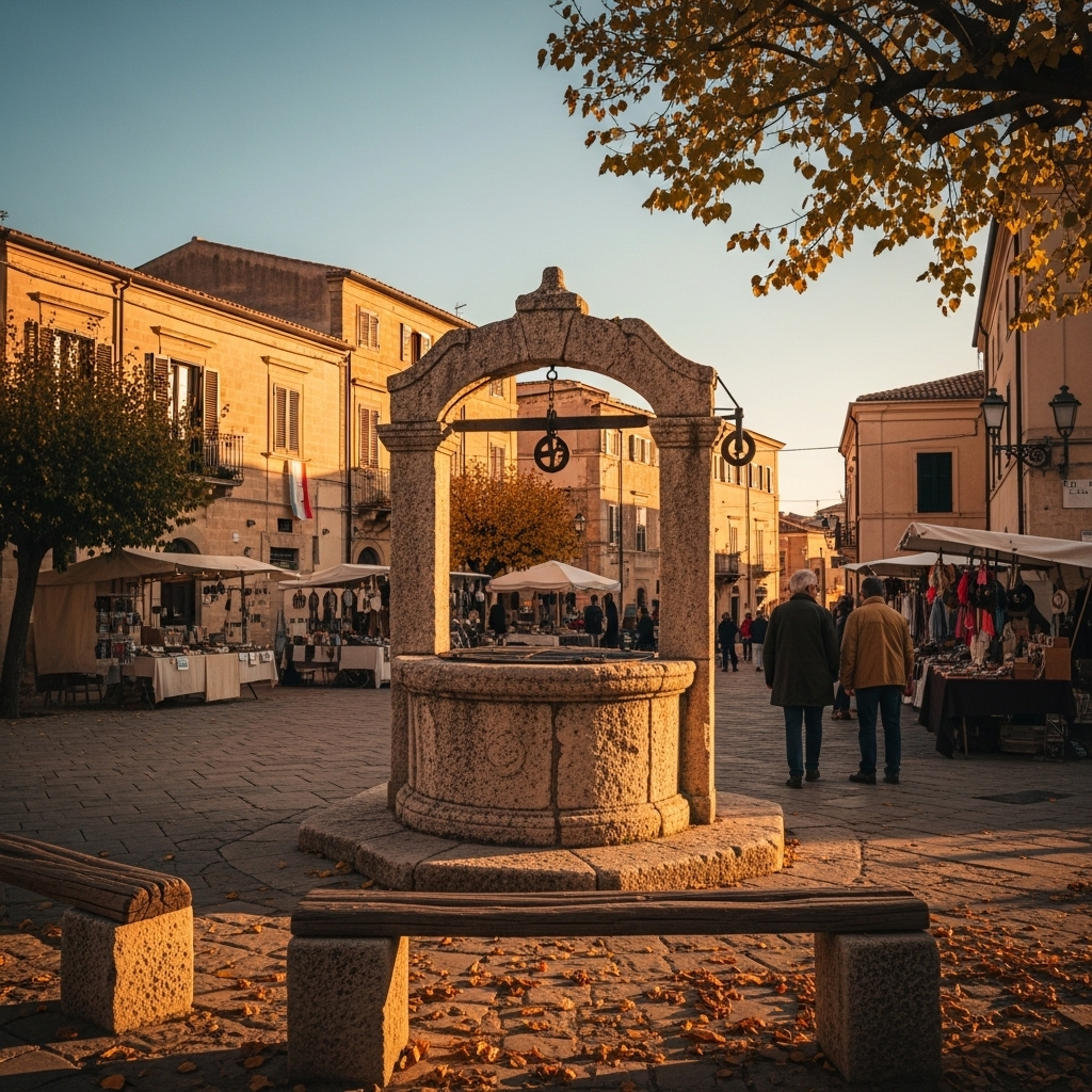 
        Create a visually captivating cover image which encompasses Explore the heart of Sardinia where ancient relics meet pristine beaches. This picturesque Italian region boasts a rich history with the nearby archaeological sites, vibrant local markets, and the famed Vernaccia wine. Oristano offers a serene escape filled with cultural treasures and natural beauty, promising an unforgettable journey through tradition and tranquility..
        Highlight the central location of Oristano. Focus on iconic landmarks, hidden gems, and the unique atmosphere of the location as described. Depict the image during autumn.