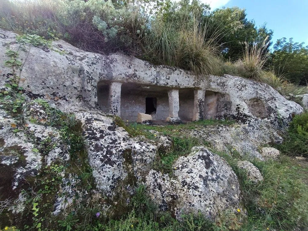 The image is photo-realistic with natural and accurate colors. The primary subject, the ancient rock-cut structure, is well-lit and in focus. The composition effectively showcases the historical site within its natural surroundings. While sharp, it could benefit from greater detail clarity. A more dynamic composition could further enhance its visual impact.