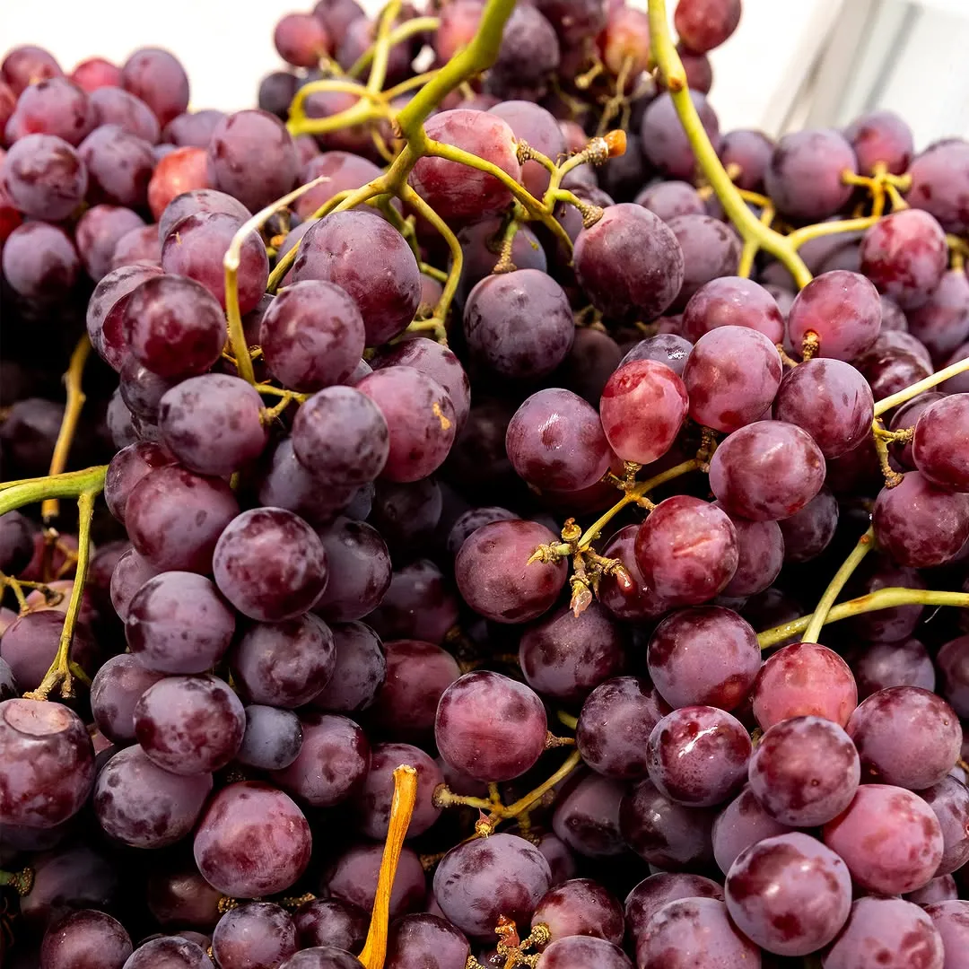 A vibrant, high-quality close-up image of fresh red grapes.