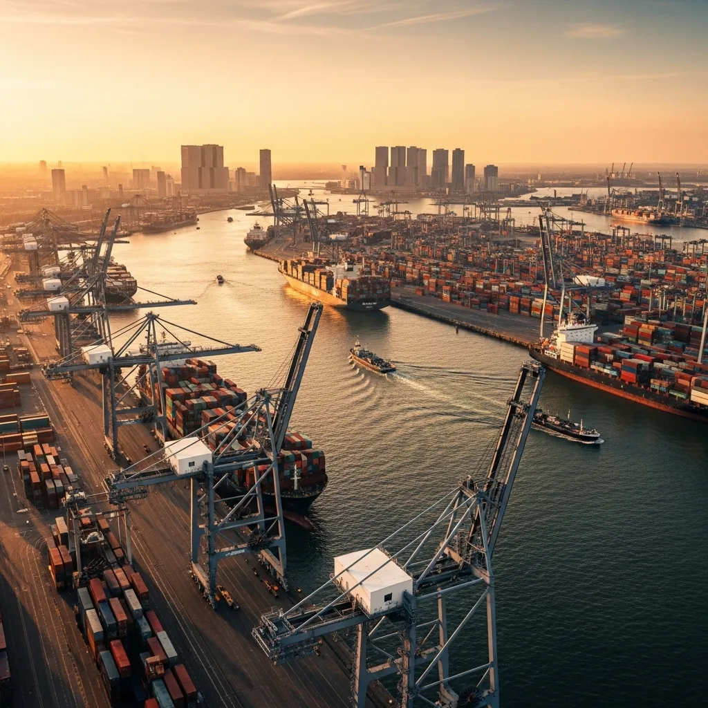 Rotterdam’s waterfront is anchored by Europe’s largest seaport—the Port of Rotterdam—shaping the city’s logistics and industry at continental scale.