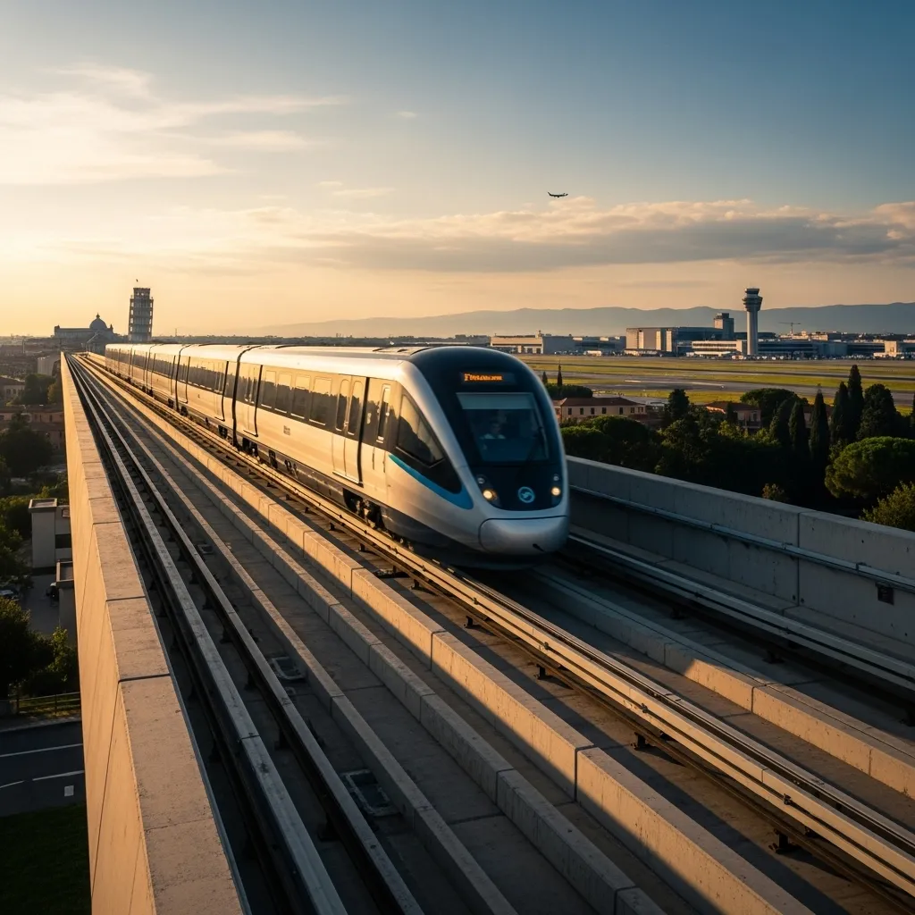 Getting from the airport is quick: the driverless PisaMover runs daily between Pisa Airport and Pisa Centrale, with an average end‑to‑end travel time of about 5 minutes (06:00–00:00; to 01:00 from June to September).