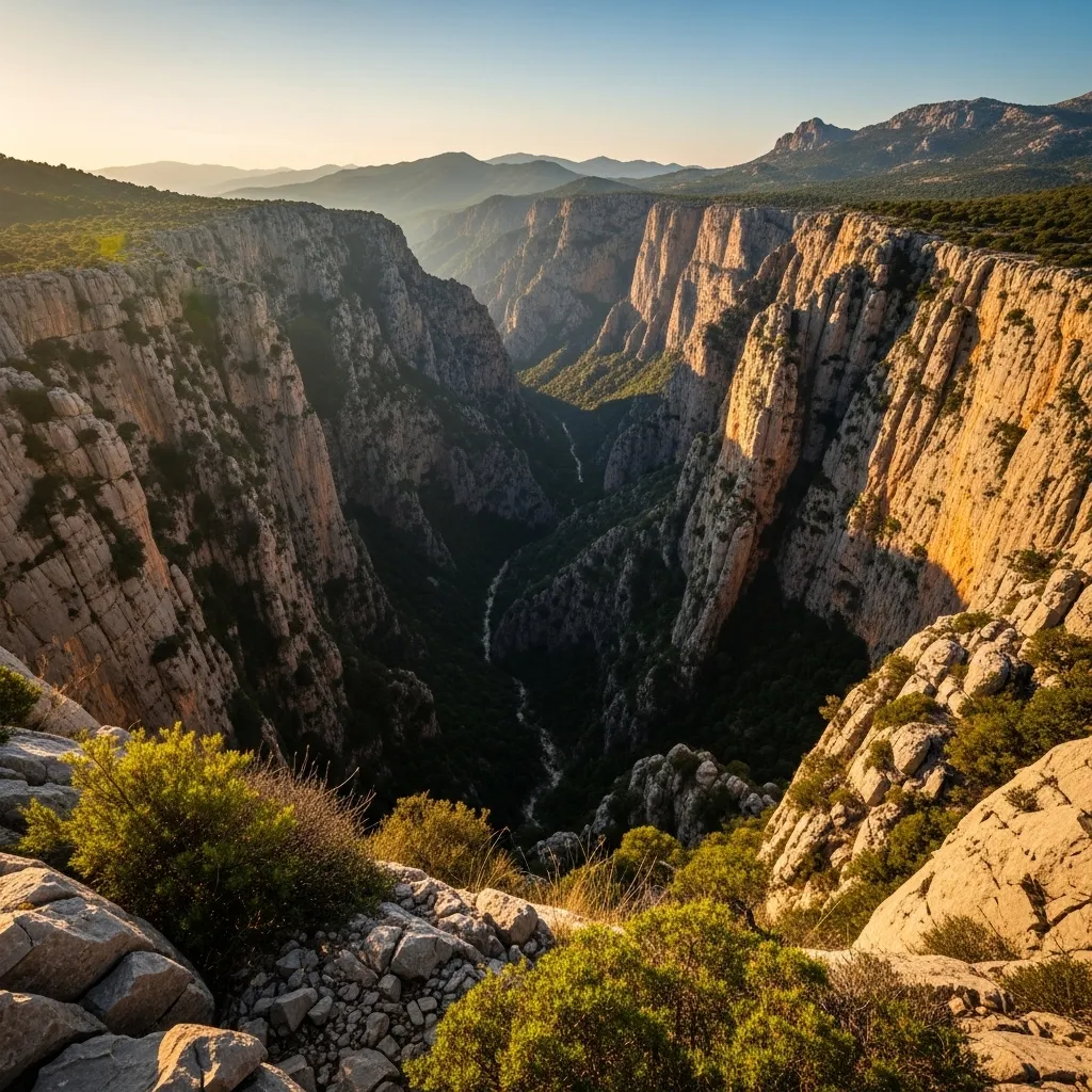 Gorropu Gorge drops around 500 metres into the Supramonte, placing it among Europe’s largest canyons.