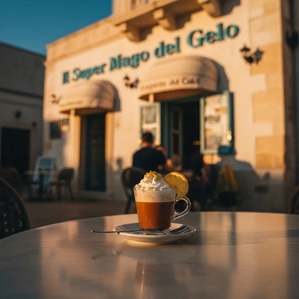 Polignano’s signature Caffè Speciale was created by Mario Campanella at Il Super Mago del Gelo—espresso brightened with lemon zest, topped with whipped cream and their almond liqueur.