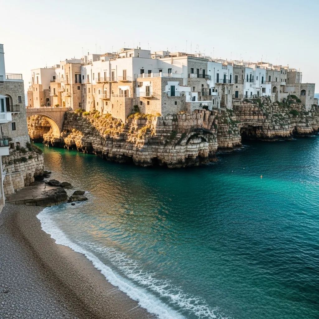 Polignano a Mare is a fixture on the Red Bull Cliff Diving World Series—athletes launch from private balconies and 21 m and 27 m platforms above Lama Monachile.