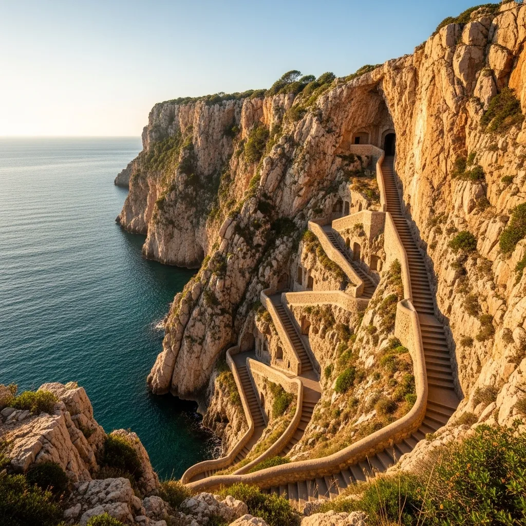 Neptune’s Grotto is reached by the Escala del Cabirol—654 steps cut into the Capo Caccia cliff.
