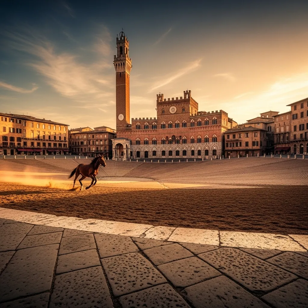 The Palio is a bareback horse race of three laps around Piazza del Campo—about 1 km in total—run on 2 July and 16 August; even a riderless horse can win for its contrada.