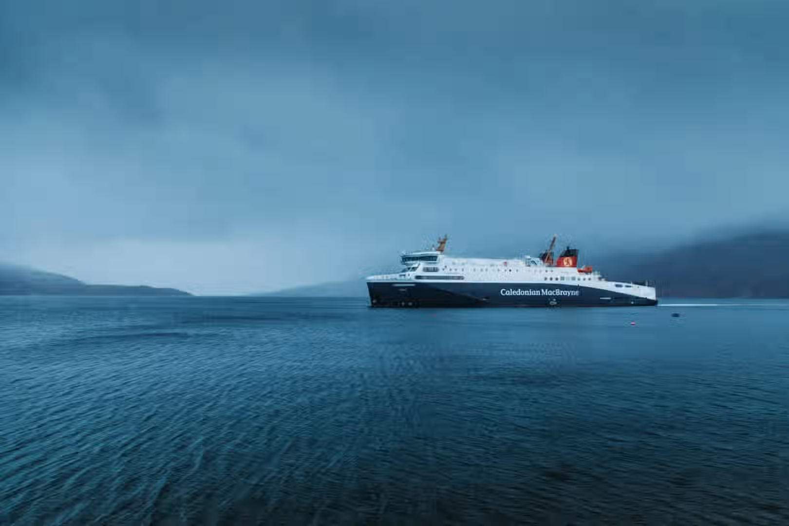 The image features a ferry on the water under a cloudy sky. The composition is decent, with the ferry as the main subject. The lighting is somewhat muted due to the overcast conditions, but it's even. Sharpness is acceptable, although it could be improved. Color accuracy seems reasonable, reflecting the cool tones of the scene. The image appears photo-realistic. The key element, the ferry, is mostly in focus. The image is well-composed, well-lit, and sharp enough to convey the scene effectively. There are no unwanted elements present.