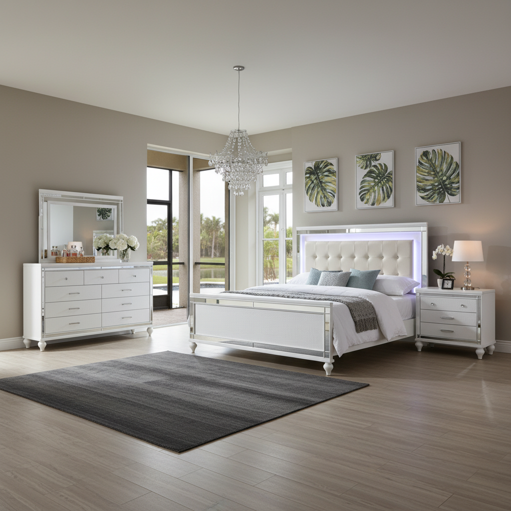 Valentino White & Silver Bedroom Set Orlando Price | Ocean Furniture