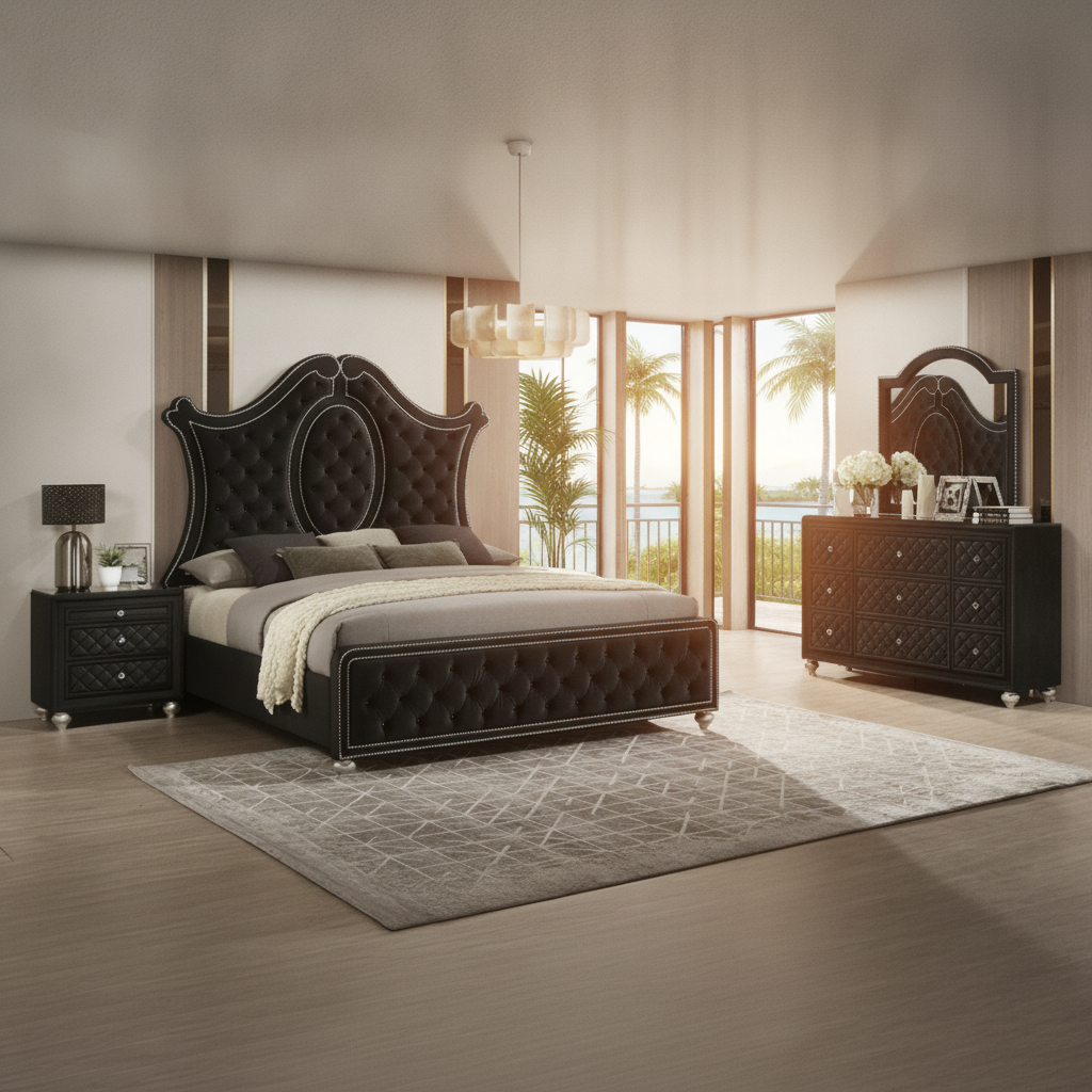 Juego de Dormitorio Cameo Black Panel Fort Myers: Muebles Modernos para el Estilo de Vida de Florida