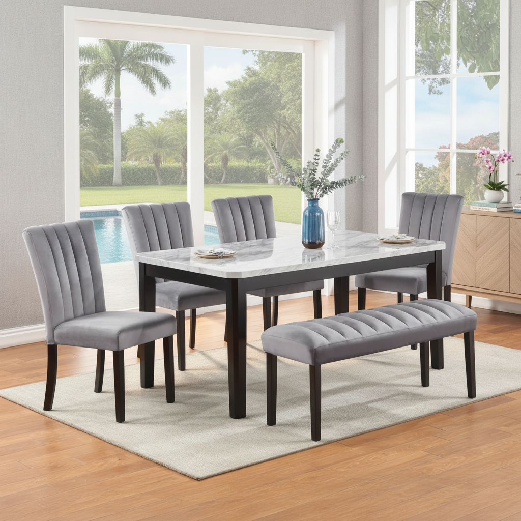 Pascal 6-Piece Marble Dining Set: Orlando's Choice for Florida Coastal Style
