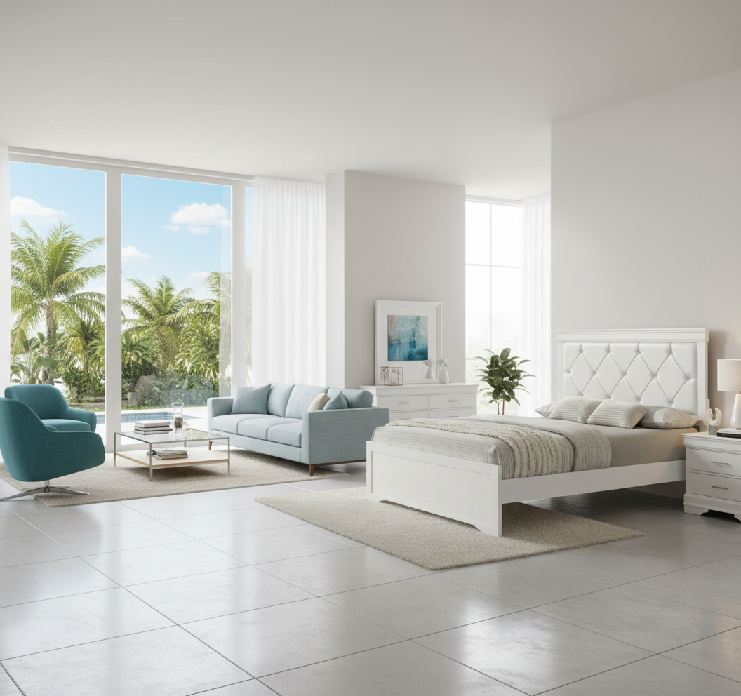 Set de Dormitorio Amalia en Tampa: Lujo Blanco o Negro con Financiación Flexible