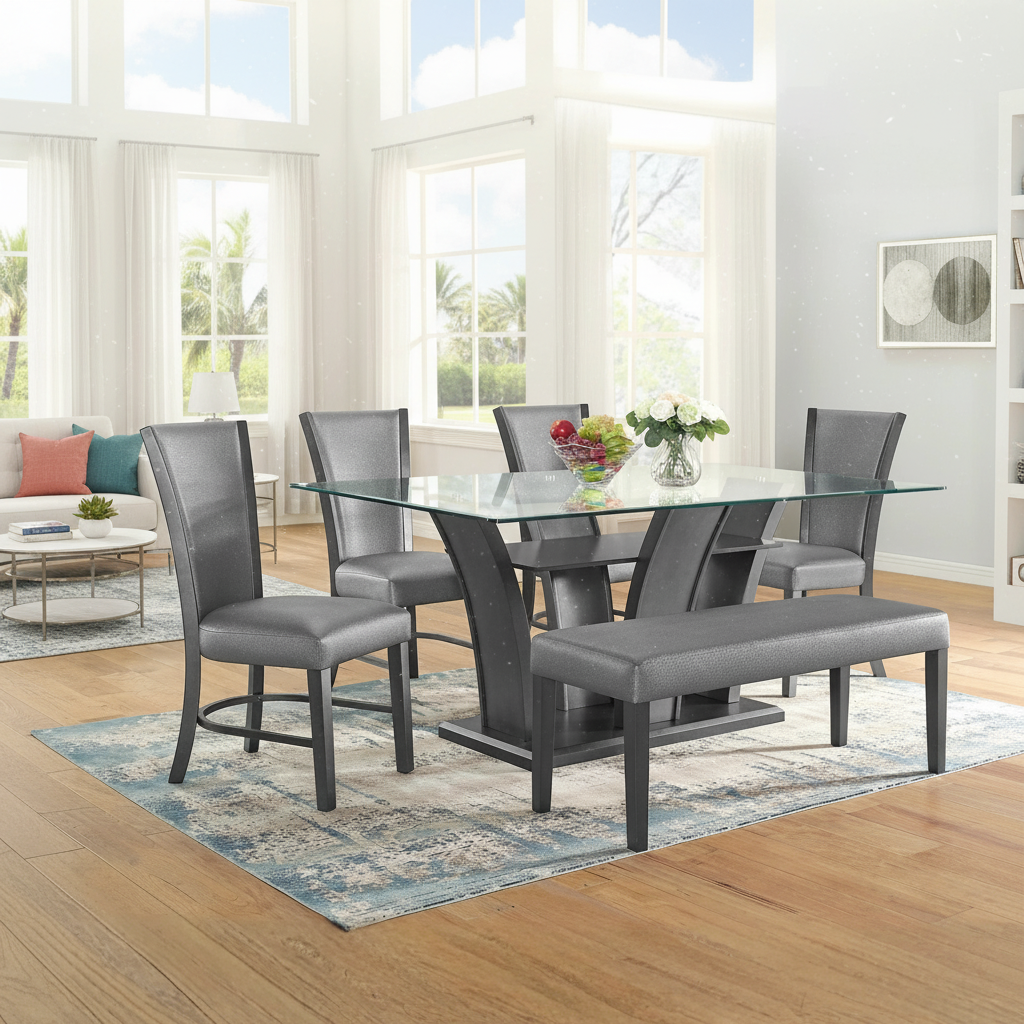 Juego de Comedor de Cristal Camel 6 Piezas Tampa | Oferta Ocean Furniture