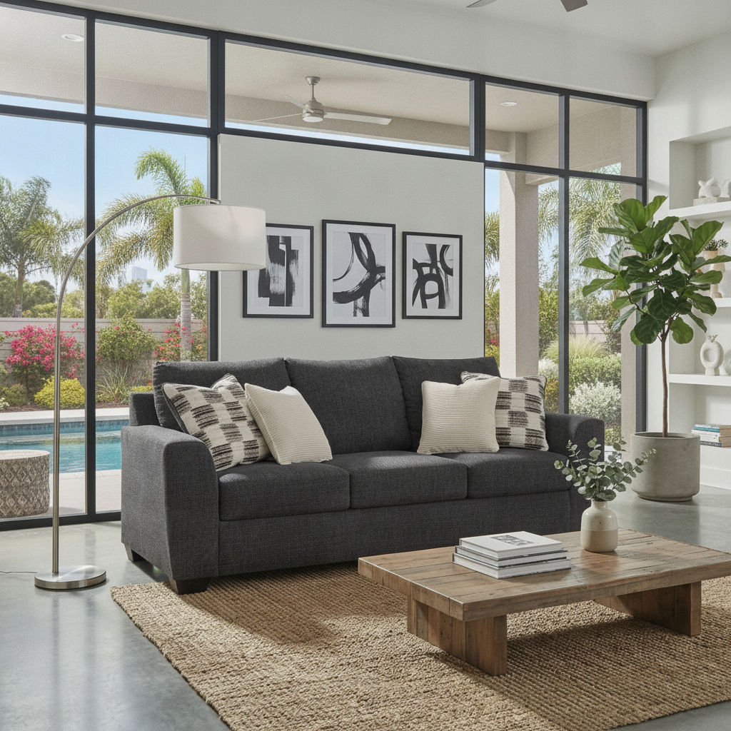 Loreo Queen Sofa Sleeper in Ebony: Orlando's Perfect Blend of Style & Guest Comfort | Ocean Furniture