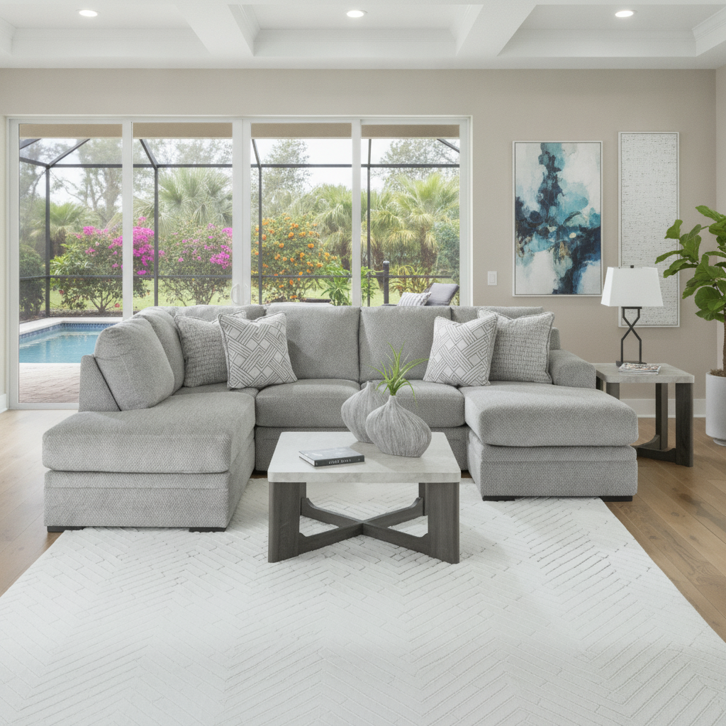 Seccional Casselbury Gris Moderno Orlando | Comprar Muebles con Financiamiento | Ocean Furniture