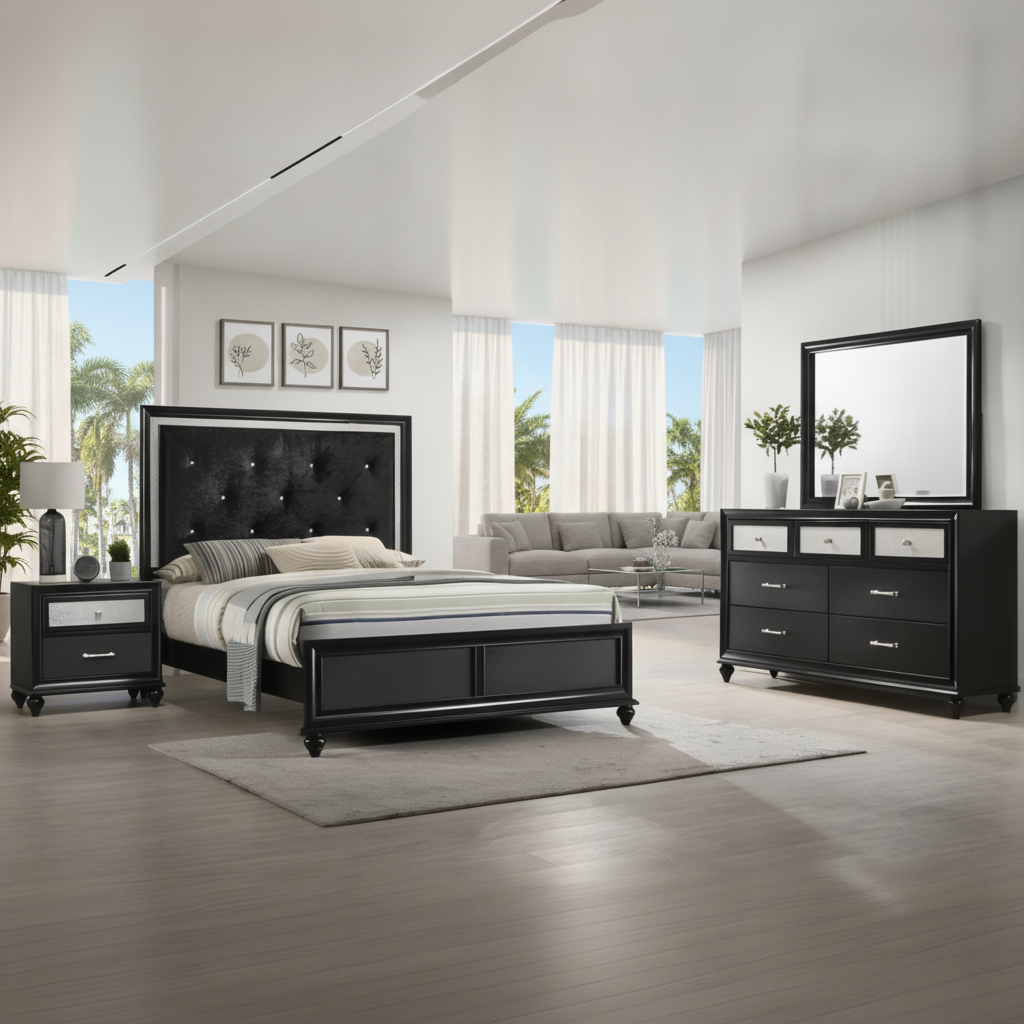 Juego de Dormitorio Lila Negro 4 Piezas Tampa | Ocean Furniture | Financiamiento Flexible