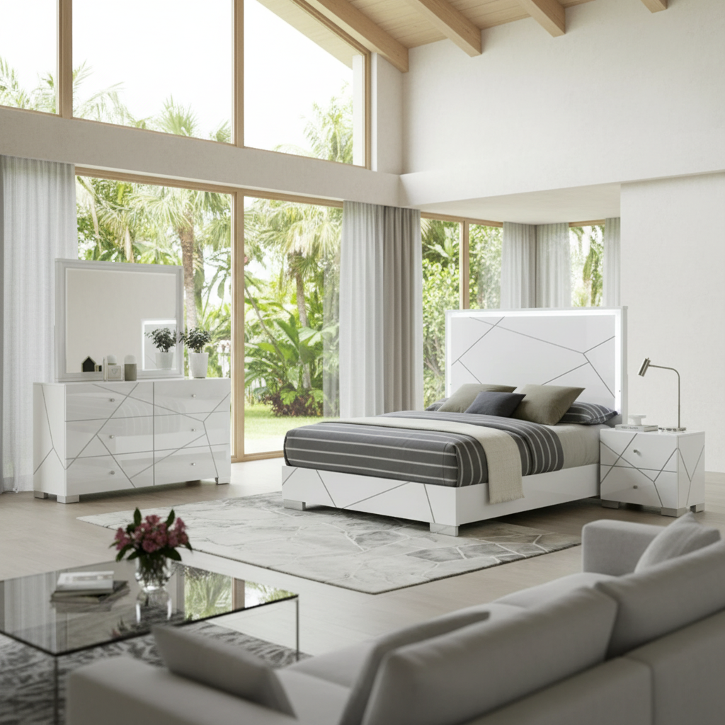 Ayla Modern White LED Bedroom Set Tampa | Ocean Furniture | Florida Style