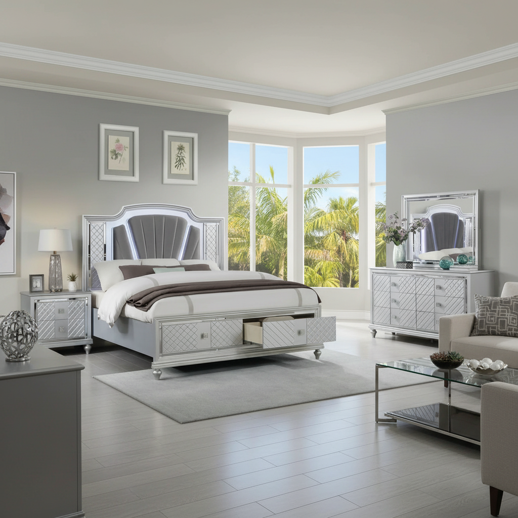 Juego de Dormitorio Neo Modern LED Tampa | Ocean Furniture Florida