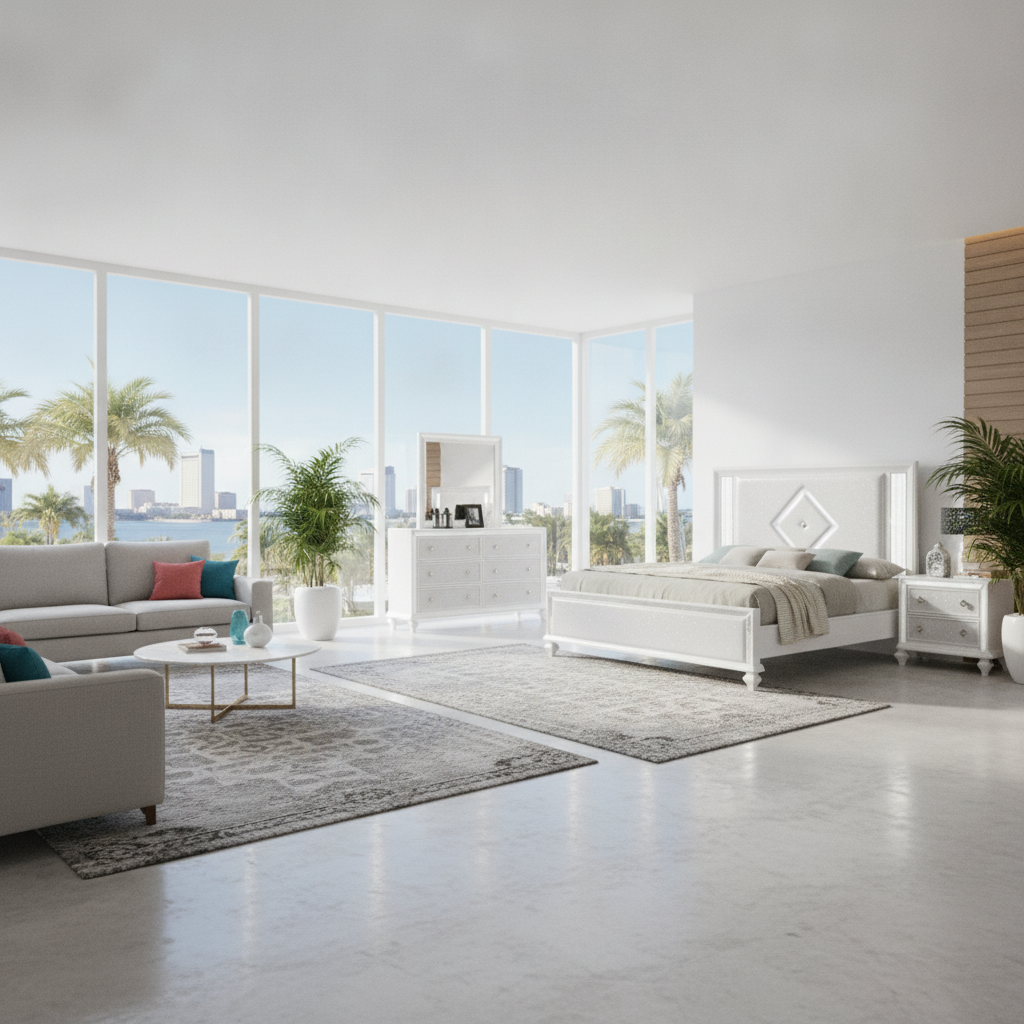 Stardust White Panel Bedroom Set: Modern Glam for Tampa Homes | Ocean Furniture