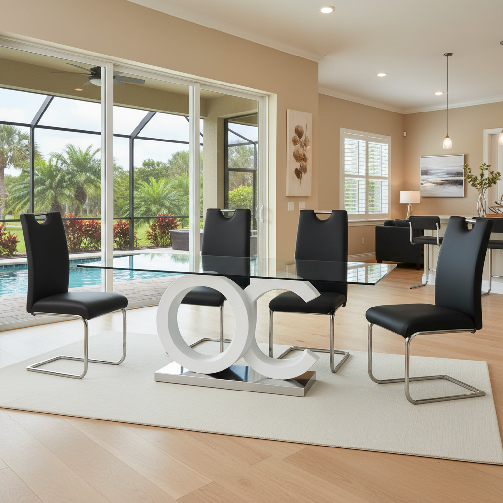 Brunella Modern Glass Dining Set Orlando: Elevate Your Florida Coastal Home