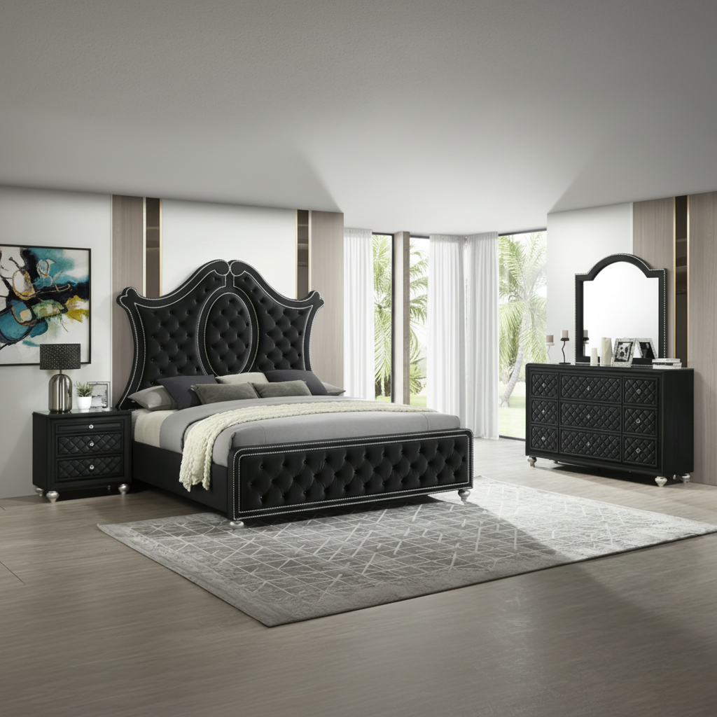 Elevate Your Tampa Bedroom: The Glamorous Cameo Black Panel Bedroom Set at Ocean Furniture