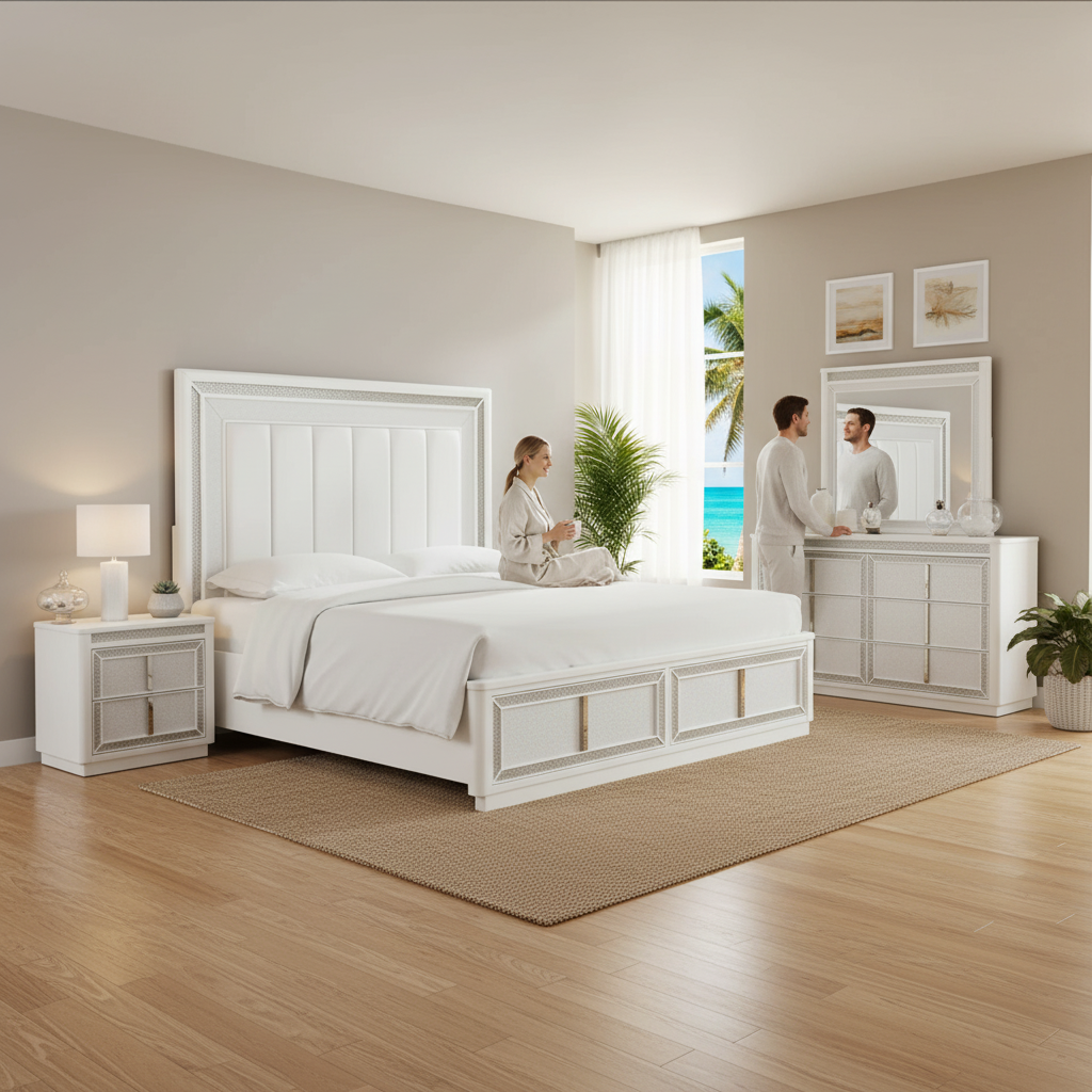Juego de Dormitorio Chalanna LED Moderno: Glamour y Almacenamiento en Fort Myers, Florida