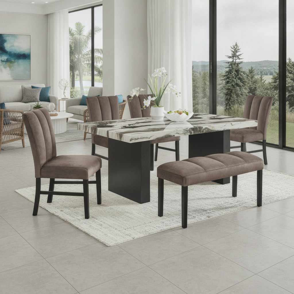 Vega 6-Piece Faux Marble Dining Set in Tampa | Ocean Furniture