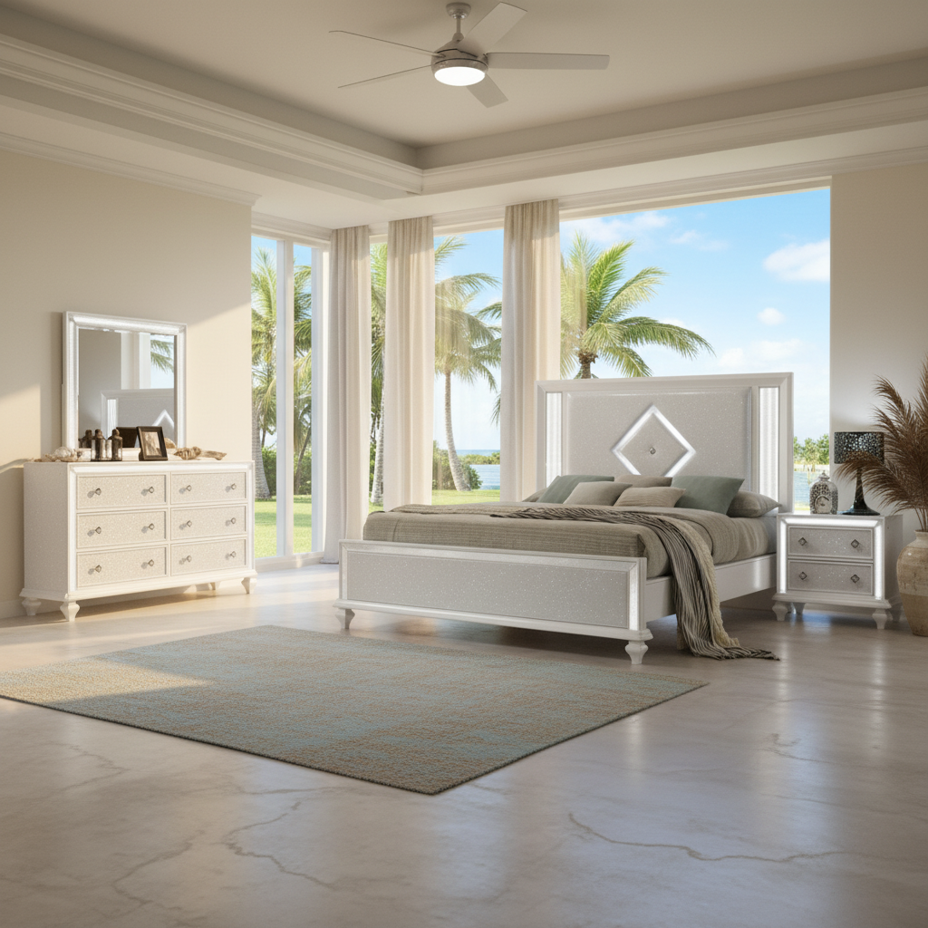 Cómo Elegir Muebles para Florida: Juego de Dormitorio Stardust White Glam en Fort Myers