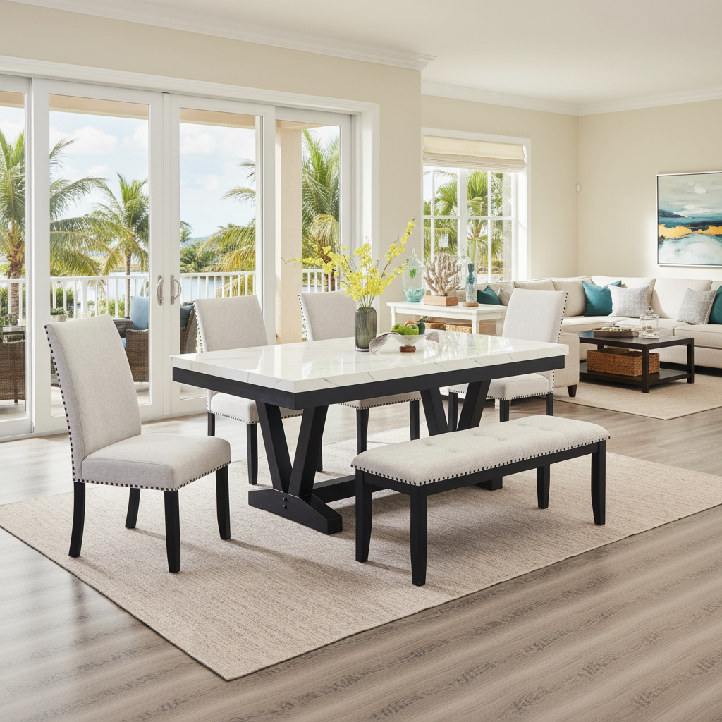 El Juego de Comedor Vance Faux Marble para Fort Myers: Estilo y Durabilidad en Florida | Ocean Furniture