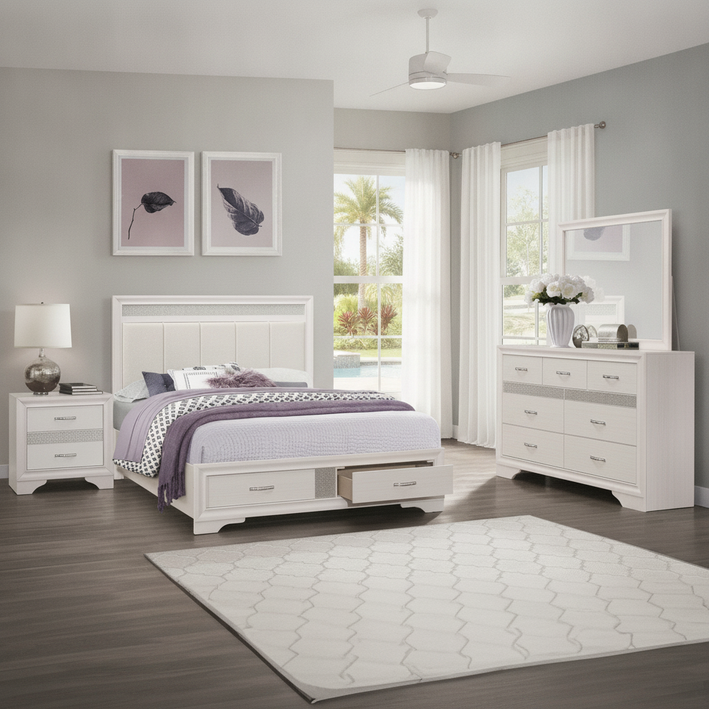 Transform Your Orlando Bedroom: Luster White Modern Glam Set | Ocean Furniture