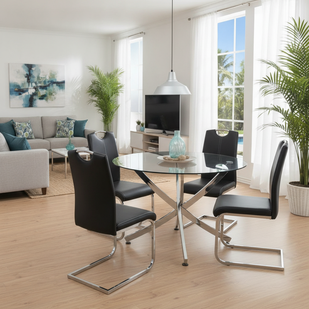 Juego de Comedor Miranda 5 Pzas. Vidrio Moderno | Ocean Furniture Tampa