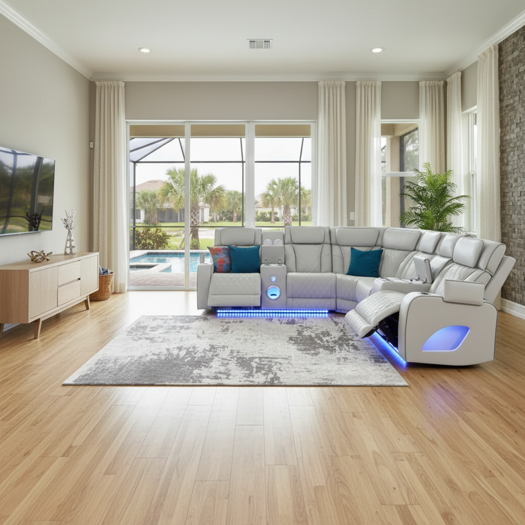 Fortuner Ice Power Reclining Sectional: Orlando's Modern Coastal Comfort