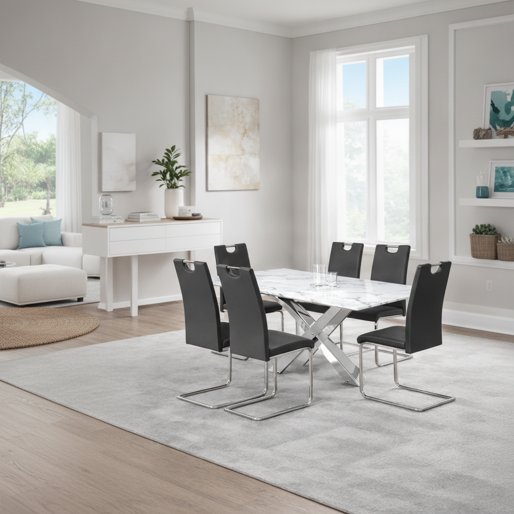 Juego Comedor Moderno Blanco, Negro y Plata en Tampa | Ocean Furniture