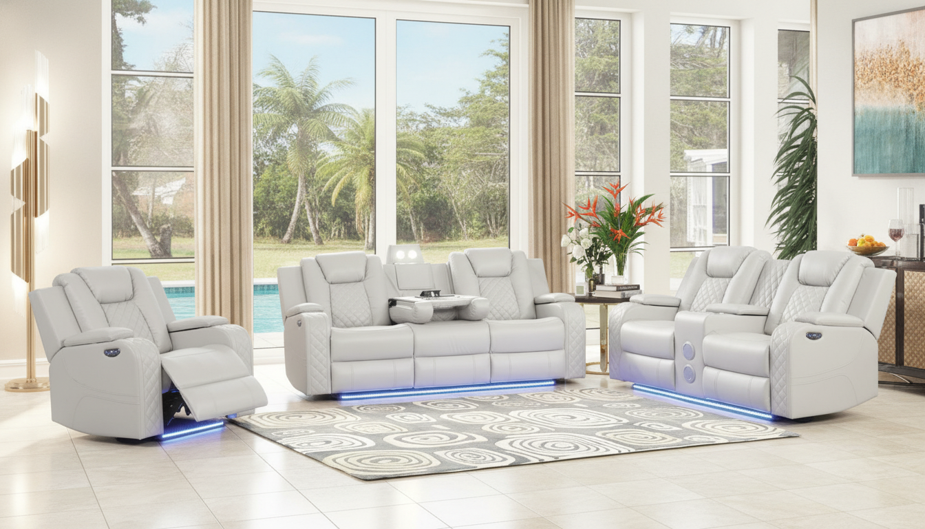 Benz Power Reclining Sofa & Loveseat: Modern Coastal Living in Orlando