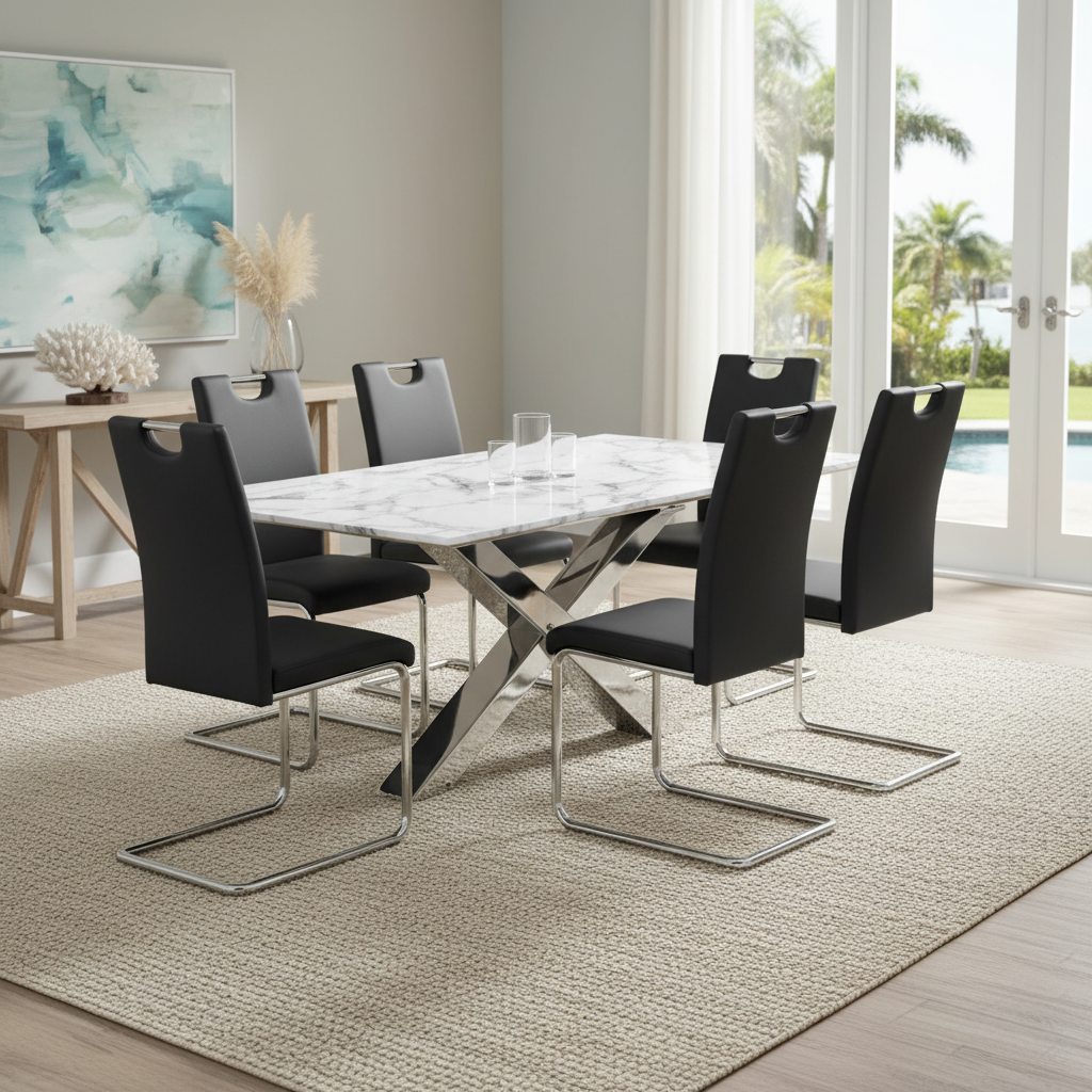 Juego de Comedor Moderno Blanco, Negro y Plata | Ocean Furniture Fort Myers