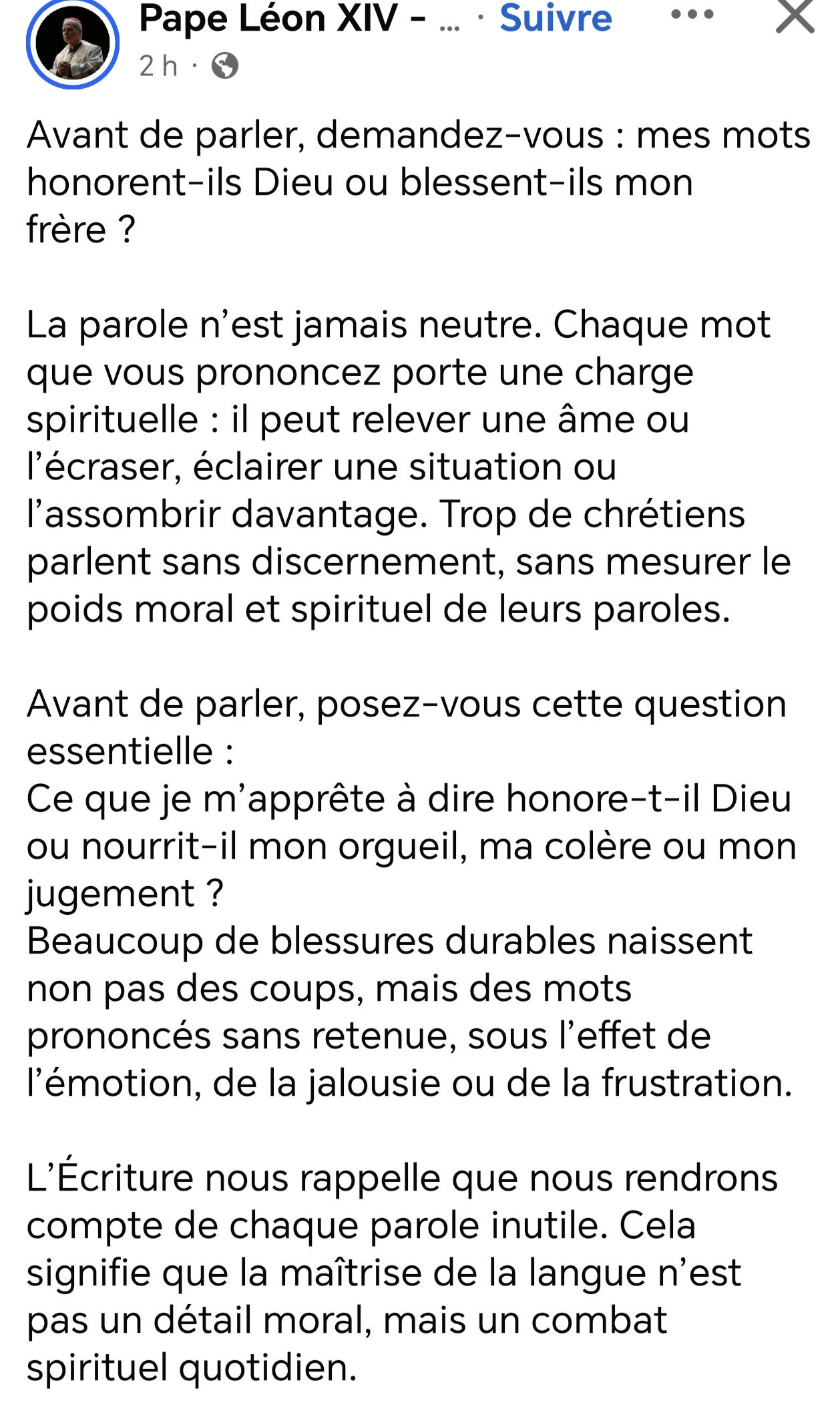 Pape Léon XIV🙏 La parole n'est jamais neutre...