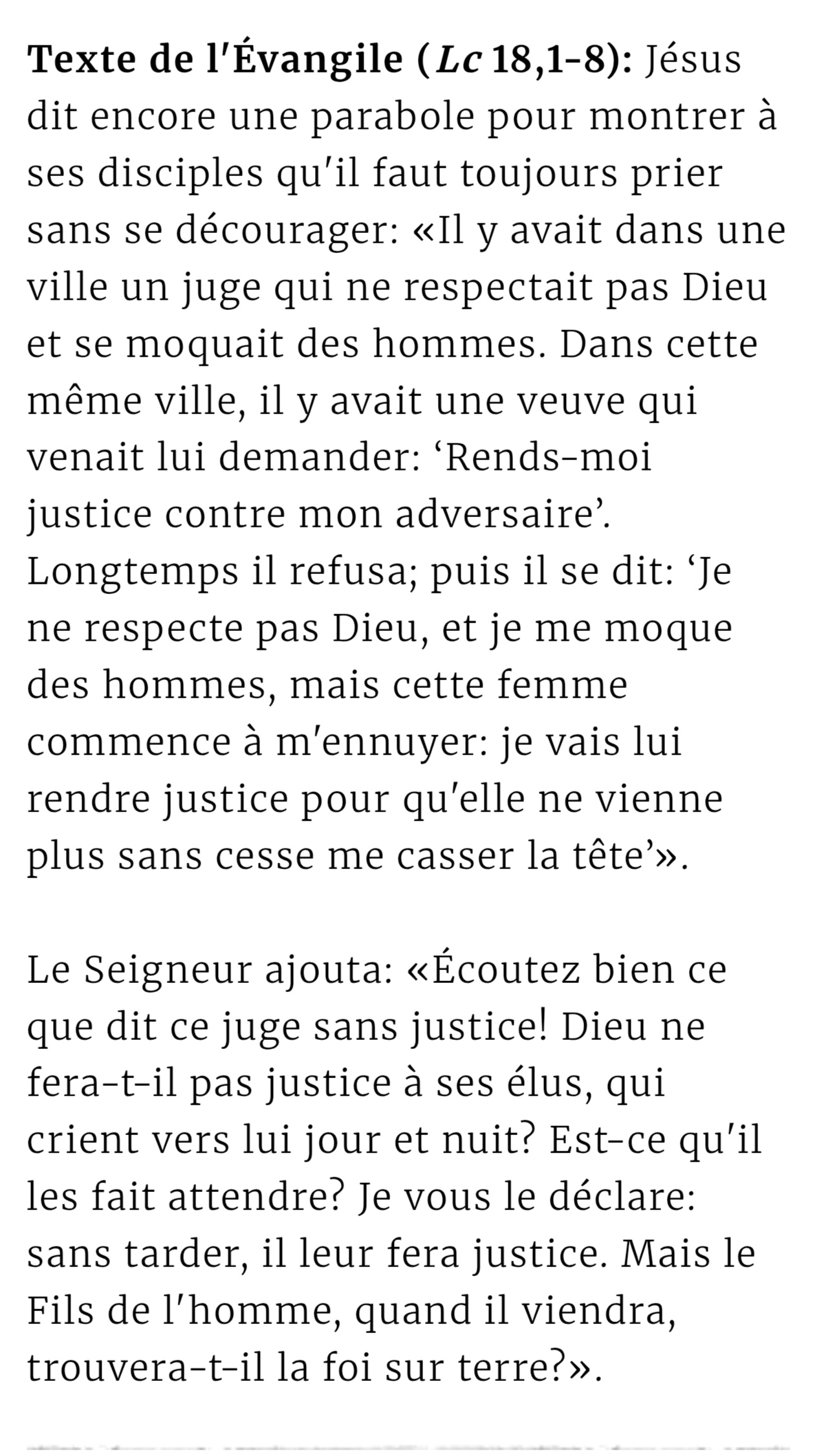 Evangile du 15 novembre 2025