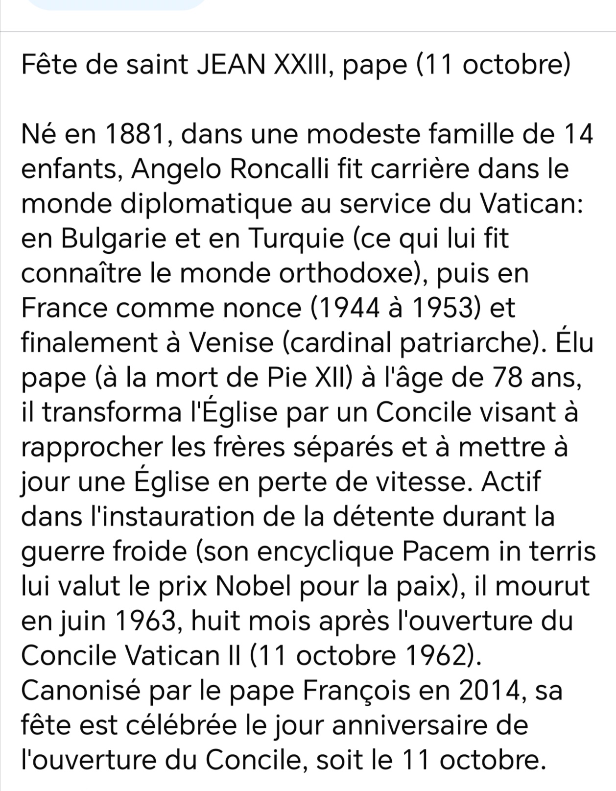 Fête de Saint Jean XXIII 11/10
