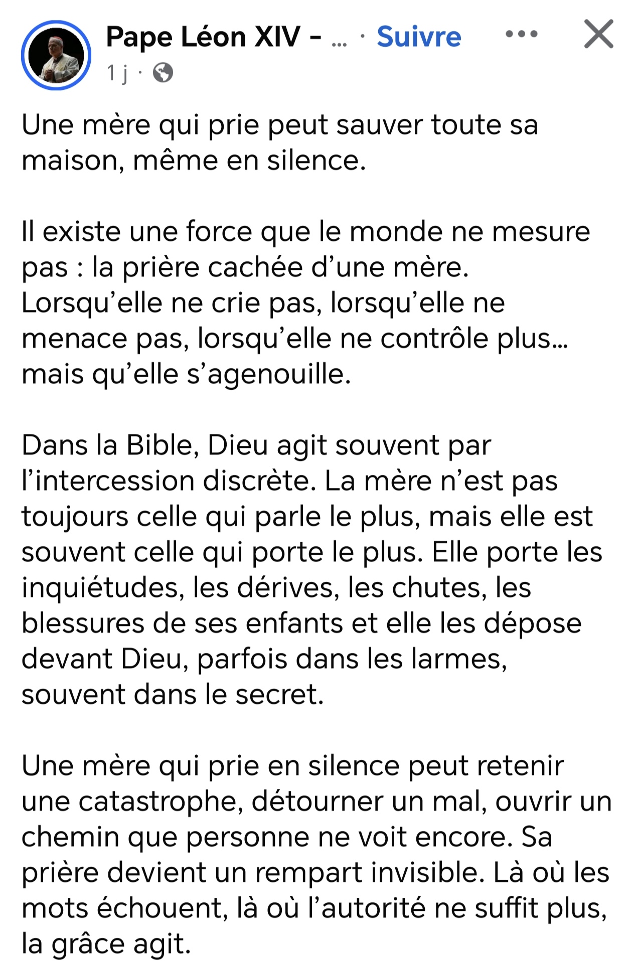 Pape Léon XIV :une mère qui prie