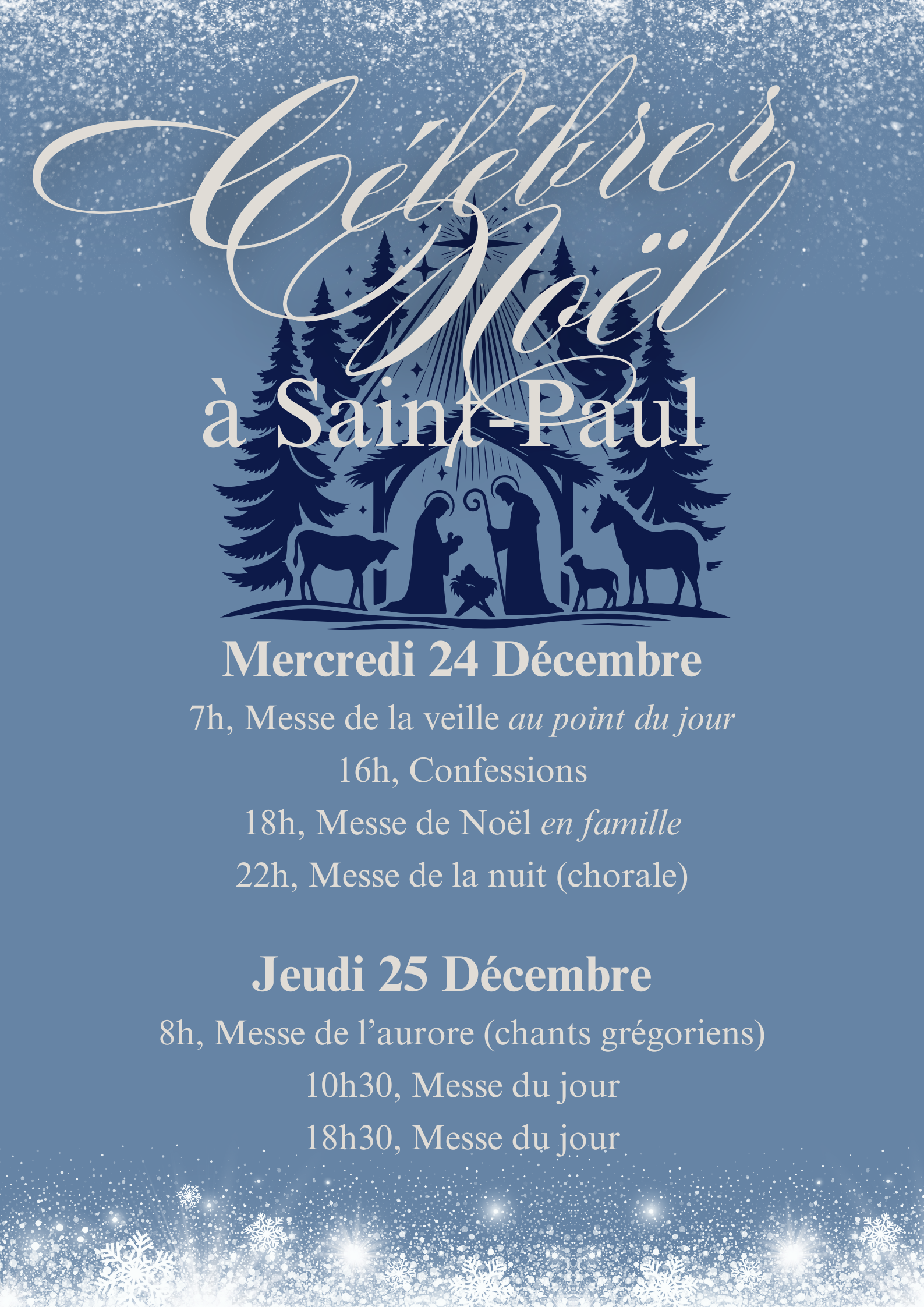 Les horaires des célébrations de Noël