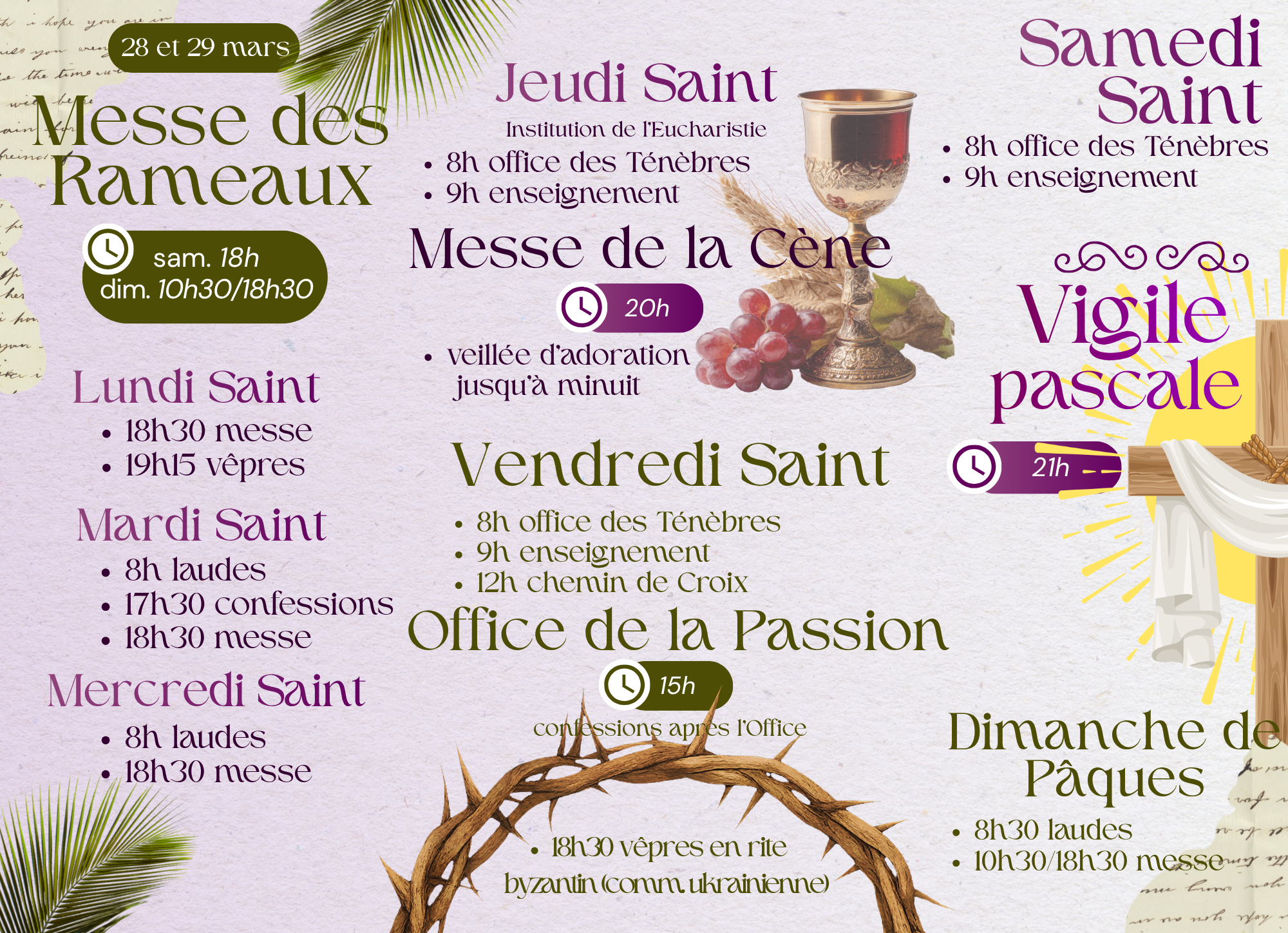 Horaires semaine sainte
