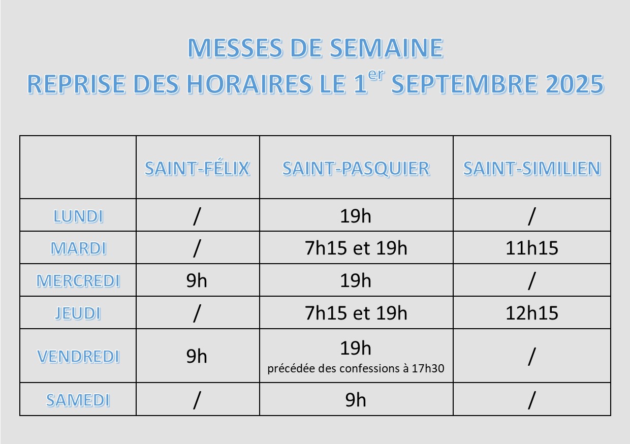 HORAIRES MESSES DE SEMAINE