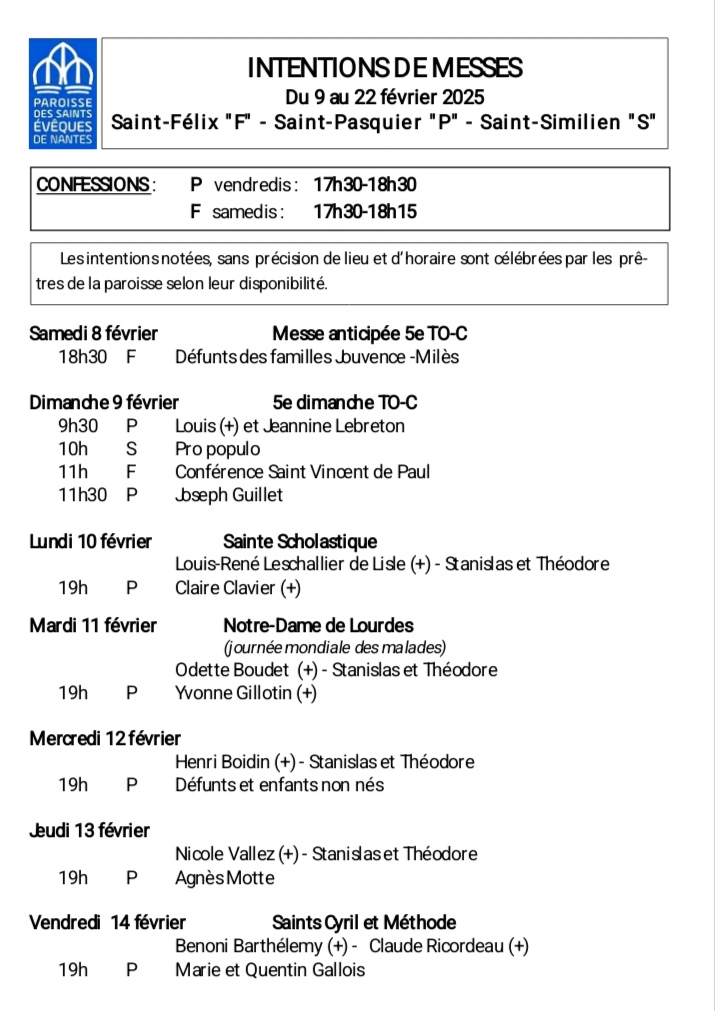 INTENTIONS DE MESSE