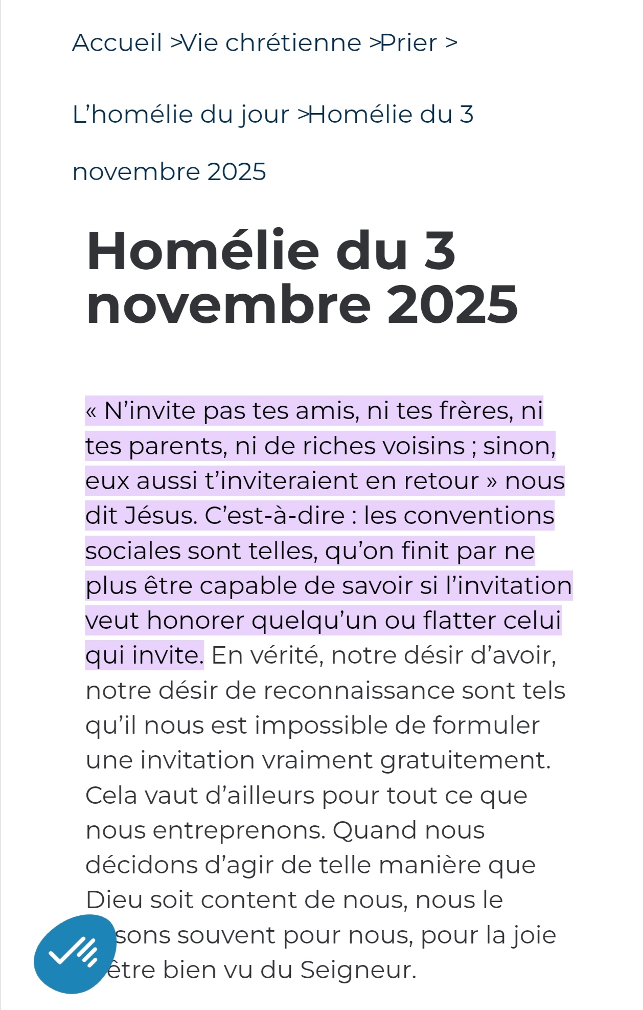 Quand tu donnes un festin,invite des pauvres, et tu seras heureux.....