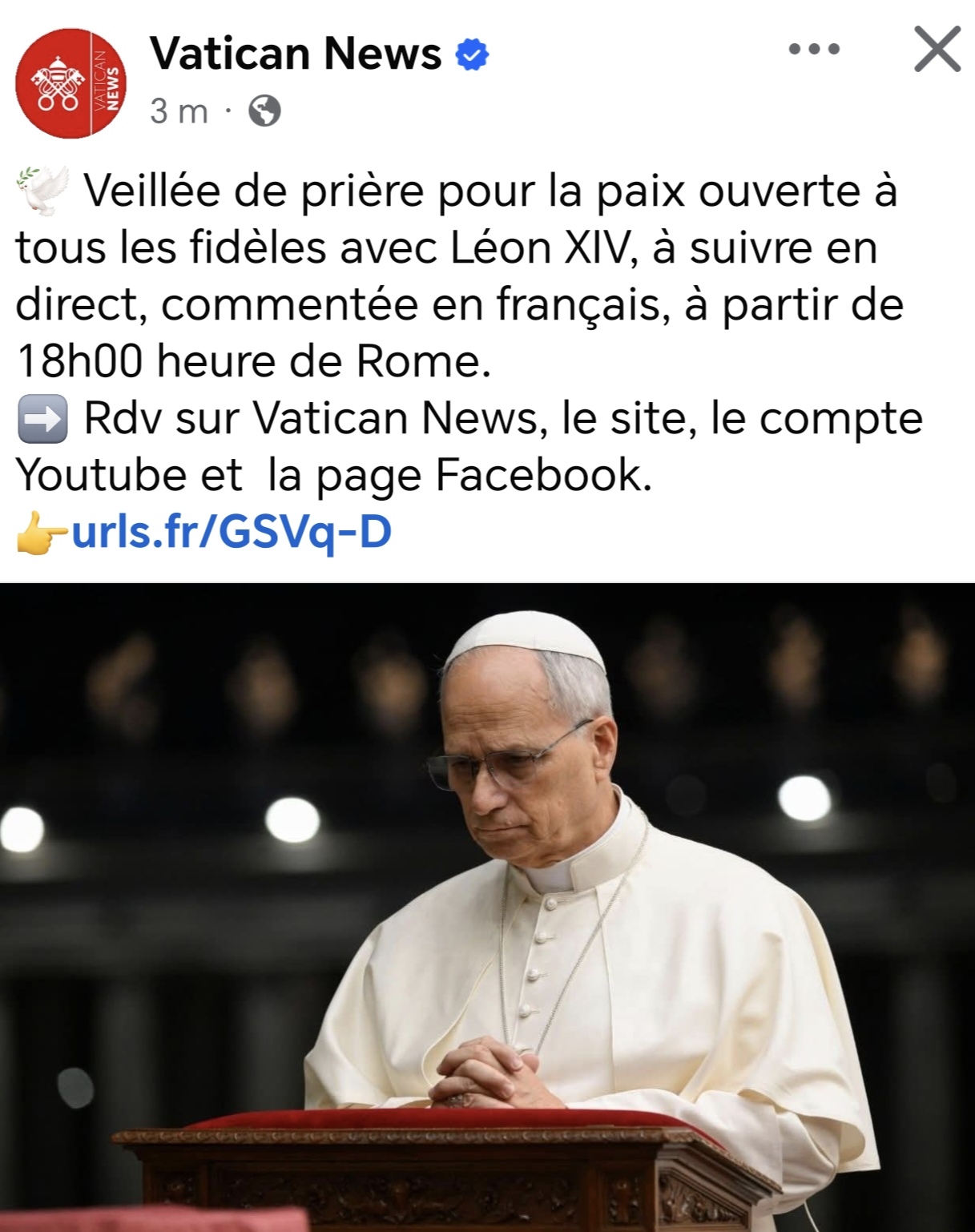 Pape Léon XIV ce soir à 18h🙏